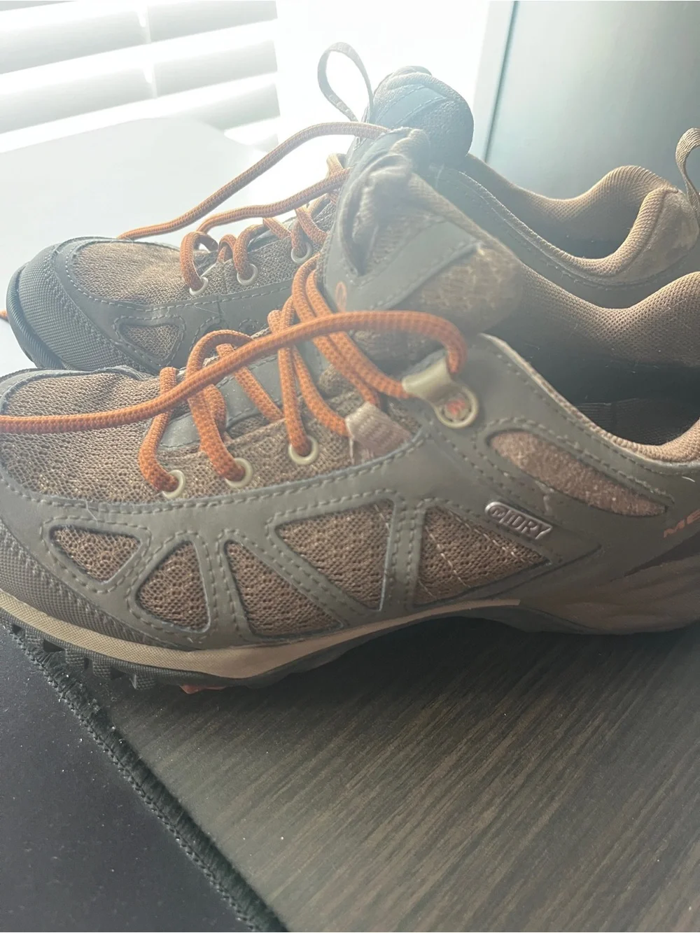 Women’s Merrell Brown Trail Sneakers with Orange Laces